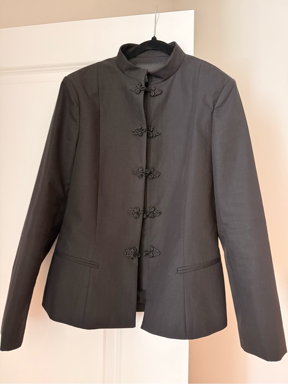 Zara Black Mandarin Collar Jacket with Frog Closures